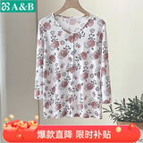 AB单件上衣女纯棉薄款睡衣全棉中老年宽松汗衫七分袖开衫T恤家居服 红菊 L