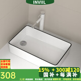 INVIIL台上盆薄边侧边下水洗手盆洗脸盆陶瓷洗面盆洗衣机台盆家用艺术盆 C款：侧下水5032黑线薄边 盆+黑色旋转龙头