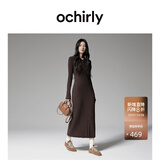 欧时力OCHIRLY抗起球羊毛针织连衣裙长款优雅季新品通勤松弛感新 深啡 L
