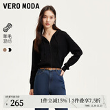 VEROMODA针织衫女秋新款含羊毛竖坑条连帽针织开衫简约休闲 黑色 155/76A/XS