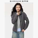 佐丹奴外套女摇粒绒品牌胶章宽松连帽拉链卫衣开衫女05373854