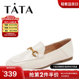 他她（TATA）方头乐福鞋女休闲平底一脚蹬小皮鞋女单鞋春秋款FLC22AM4 米色 37