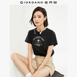 佐丹奴 女装T恤 棉质针织大象的日常印花圆领短袖 13394204 黑