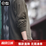 马登工装美式重磅长袖T恤男宽松纯棉磨毛打底衫春秋薄款男士卫衣 咖绿色 【宽松/可拍小一码】 S