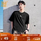 361°运动短袖男女同款夏季透气宽松棉印花t恤休闲圆领上衣 超级黑【9106】 XL