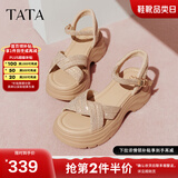 他她（TATA）凉鞋女鞋2025秋季新款休闲厚底法式气质时装凉鞋女 杏色 35