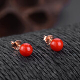 石之灵有机宝石珊瑚耳钉生日礼物银耳钉女圆珠简约老婆女朋友生日礼物 4.1-4.6mm