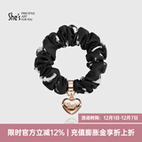 She's茜子发饰心形发圈大肠圈头花头绳马尾皮筋绑头发绳头饰生日礼物女 印花黑色G3