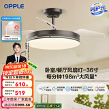 欧普（OPPLE）风扇灯客厅餐厅卧室简约带LED风扇 高显色隐形升级风量吊扇灯 全光谱36寸星空灰色36瓦三档