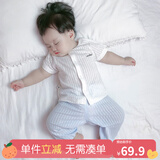 优奇宝宝防蚊裤纯棉纱布夏季薄款男儿童女灯笼裤婴儿衣服裤子童大pp裤 奶白上衣+防蚊裤冰蓝 80