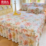 南极人（Nanjiren） 全棉夹棉床裙单件1.8米床罩蕾丝小花边纯棉韩版床垫保护罩床套 花边夹棉款-云裳花谷 【亲肤全棉】 单床裙-180cmx200cm