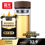 富光 男女士双层玻璃杯 高硼硅玻璃304茶隔水杯子 带茶隔泡茶杯500ml