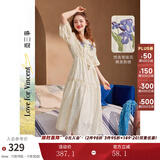 两三事度假风法式连衣裙女茶歇24夏季复古刺绣方领短袖裙子嗜好冷鸢 米杏色 S