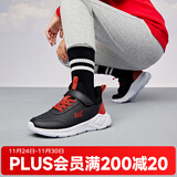 361°儿童运动鞋男童跑鞋秋冬密网轻便魔术贴女童皮革加绒保暖运动鞋 【皮革】碳黑/能量红色 35