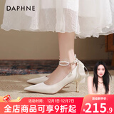 达芙妮高跟鞋女单鞋2025春季法式玛丽珍鞋蝴蝶结淑女小皮鞋粗跟女鞋婚鞋 缎面米白 6cm 细跟 36
