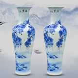 鎏铭景德镇陶瓷手绘青花瓷落地大花瓶插花新中式客厅装饰摆件大号特大 大师手绘硕果累累青花大花瓶1米 0cm