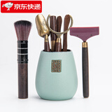 祥业功夫茶具配件茶道六君子套装茶刀茶针茶则茶勺刷喝茶泡茶工具大号 粗陶福锦茶道筒（淡绿）+佛手五件套+茶刮