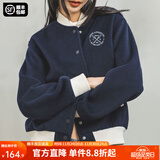 马登学院风棒球服夹克女秋季美式复古撞色刺绣百搭毛呢外套保暖上衣 海军蓝 （建议拍小一码） L