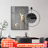 墨派 轻奢餐厅装饰画现代简约带钟表组合挂画饭厅背景墙壁画客厅挂画 吉象如意 60*80cm镶钻画+直径60cm钟表