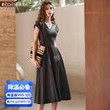 Olrain欧芮儿深灰色连衣裙女装夏季新款时尚收腰显瘦伞摆裙子 深灰色 M