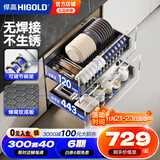 悍高（HIGOLD） 厨房橱柜拉篮碗架抽屉式碗篮加厚304不锈钢底板调味篮双层碗碟篮 800柜体2层-L3.0系列蜂窝纹套装【京仓发】