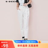 S.DEER圣迪奥春女时尚百搭长裤双裤腰无弹力干练直筒收腰裤S20180805 白色/90 M 165