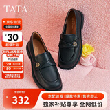 他她半岛玫瑰英伦风乐福鞋女鞋山茶花小皮鞋7WX22CA4黑色 39