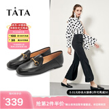 他她（TATA）方头乐福鞋女休闲平底一脚蹬小皮鞋女单鞋春秋款FLC22AM4 黑色 40