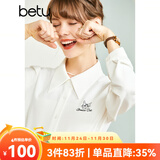 百图（betu）betu百图女装秋季衬衫猫咪图案白衬衣百搭长袖衬衫女 米白 S