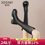 卓诗尼骑士靴女2025年秋冬季新款皮靴子粗跟高筒长靴厚底加绒长筒靴女 黑色-单里 37