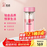 希诺（heenoor）双层玻璃杯女家用办公车载水杯高颜值泡茶杯子XN-9506粉色 300mL