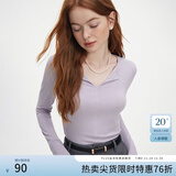 范思蓝恩秋季V领套头百搭长袖针织T恤女秋季2024新款通勤修身针织衫上衣 香芋紫 M