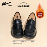 回力小皮鞋女新款春季百搭英伦风一脚蹬乐福鞋黑色复古金属扣潮单鞋女 简黑【加绒】 40