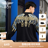 BOY LONDON【孔雀之翎】秋宽松潮牌圆领套头情侣风刺绣卫衣N03009 蓝色 M