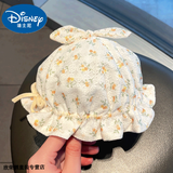 迪士尼宝宝婴儿帽子女宝宝春秋薄款婴幼儿夏季公主可爱调节遮阳防晒太阳盆帽 小樱花抽绳黄色 0-5个月(帽围38-42cm)