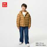 优衣库童装男女童PUFFTECH空气棉服可机洗连帽外套排骨棉服478123 34 驼色 160