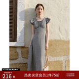 自巧小个子黑白格纹气质显瘦度假连衣裙女2024夏装新款收腰中长裙 黑白格 S (3码)