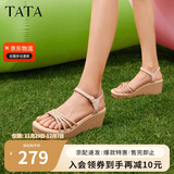 他她（TATA）绝美坡跟凉鞋女度假一字带时装凉鞋夏季7MY14BL4 金色 39