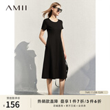 AMII女装2025法式复古a字连衣裙女夏季新款赫本风显瘦圆领 黑色 （建议拍大一码） XL 170/92A