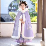 安妮优儿（Anneyol）汉服女童秋冬古风斗篷中国风唐装儿童古装披风冬季 紫色披风 130