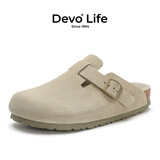Devo软木拖鞋女秋冬季舒适包头拖鞋勃肯鞋女士拖鞋3624 浅卡其反绒皮 37 （建议拍小一码）
