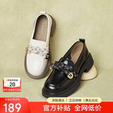 百思图商场同款时尚轻便学院蝴蝶结乐福鞋女单鞋WA399AA4 黑色 34