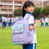 Edison爱迪生小学生书包护脊减负大容量防泼水迷彩儿童背包 24016-6青紫