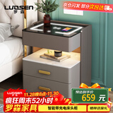 罗森（LUOSEN）智能床头柜简约现代小型卧室超窄岩板床头柜多功能无线充电深浅灰