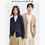 佐丹奴情侣装毛衣男女装精梳纯棉可机洗纯色V领针织开衫13054668