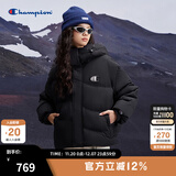 Champion冠军连帽羽绒服女2024冬季新款潮牌短款保暖加厚外套户外 黑色 L