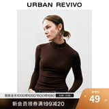UR秋季新款女装简约百搭休闲立领修身长袖T恤UWB440047 深红棕 S