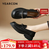 意尔康小皮鞋女英伦风厚底增高舒适乐福鞋25春款 49861W 黑色3 39