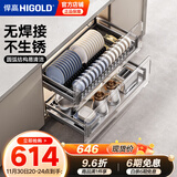 悍高（HIGOLD） 厨房橱柜拉篮碗架抽屉式碗篮加厚304不锈钢底板调味篮双层碗碟篮 600柜2层-L系列套装