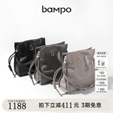 半坡饰族（bampo）女包新品结瑞包中号单肩斜挎包头层牛皮柔软真皮百搭包包生日礼物 风衣灰 中包